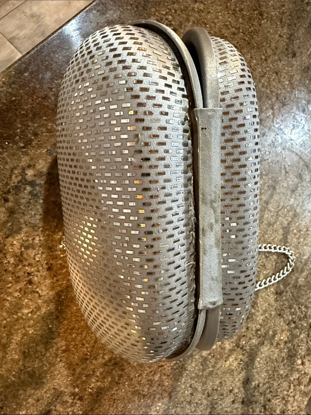 ♦️ ST. JOHN Italy evening bag clutch vintage metallic silver paillette - Picture 7 of 9